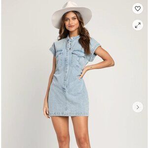 On this Sweet Day Light Wash Denim Button-Front Mini Dress